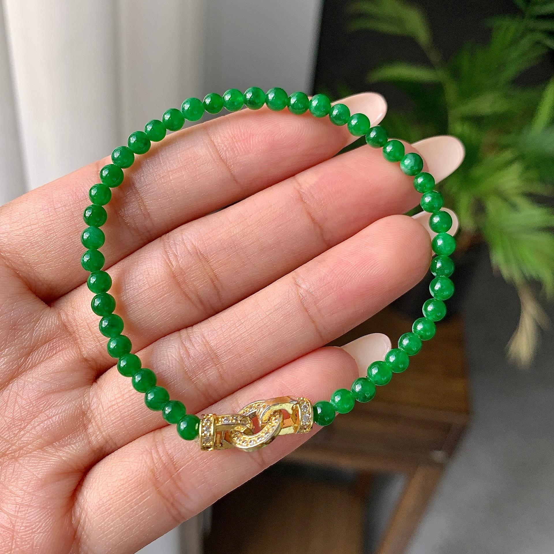 糯冰种满绿小米珠手链（yc202328）