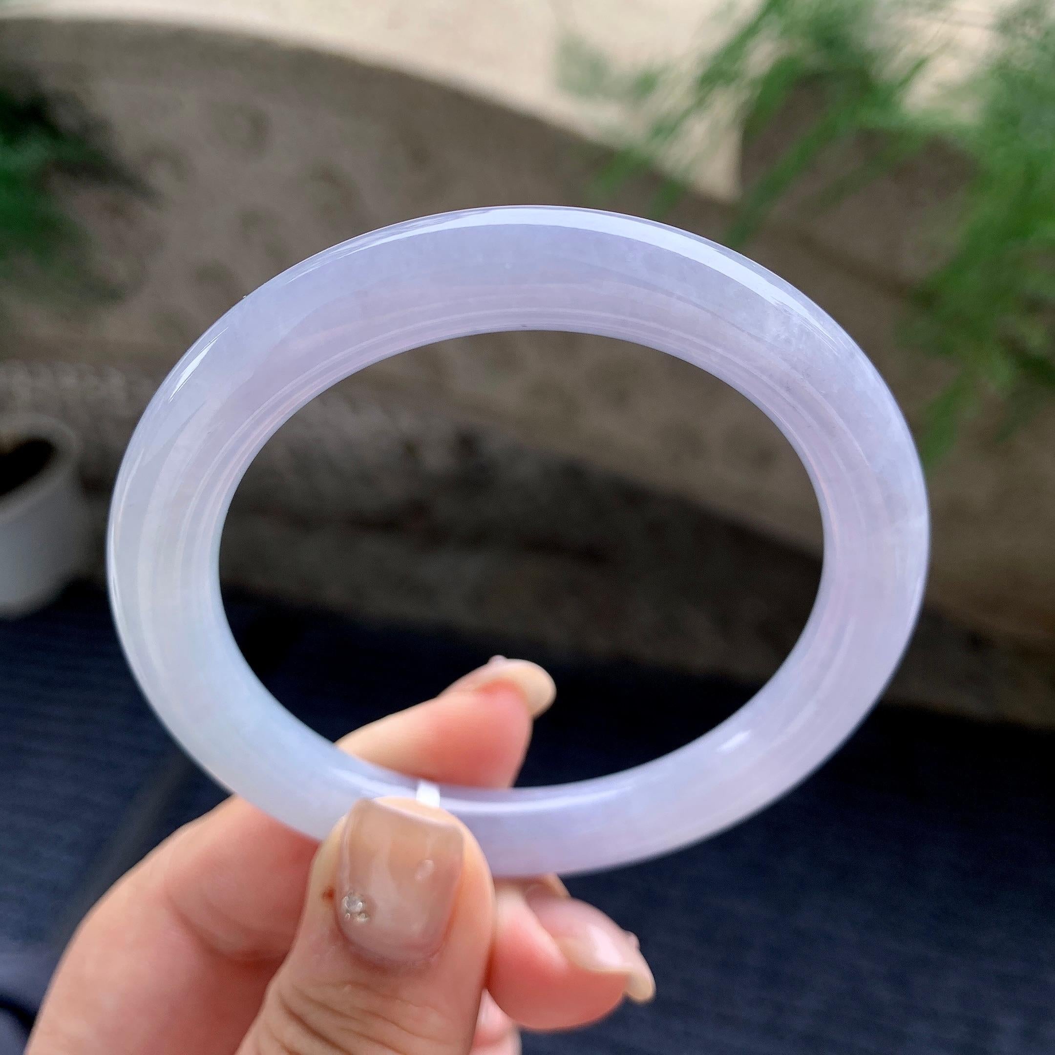 细糯种淡紫罗兰圆条手镯 55.5圈口 天然缅甸A货翡翠（yc460740）
