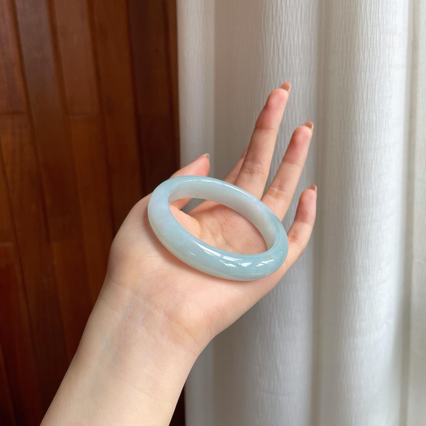 冰种蓝晴底翡翠平安镯（54.6mm)（yc348673）