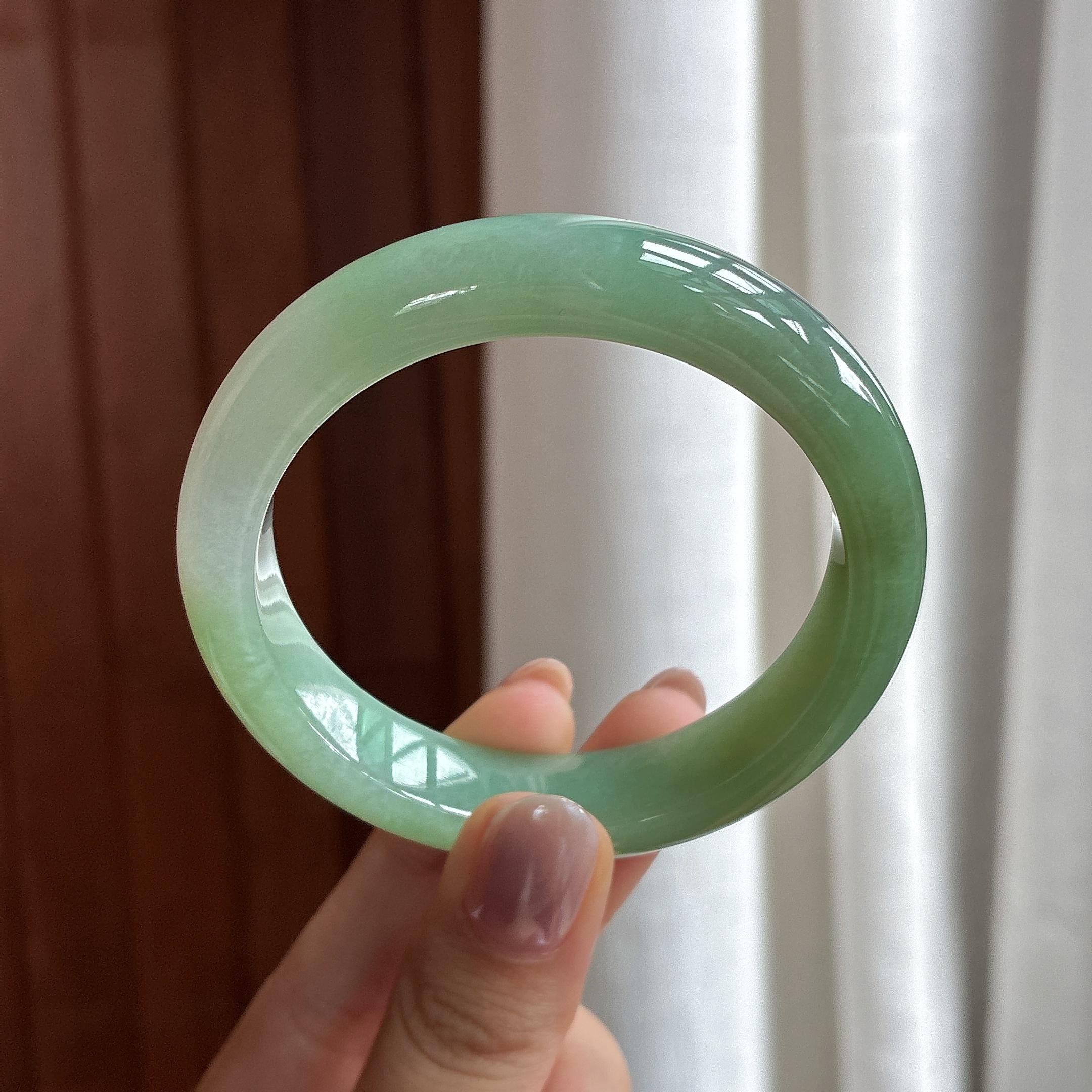 糯冰晴底正圈平安镯 53圈 天然缅甸Ａ货翡翠（yc487567）