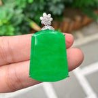 18K金钻镶糯冰种满绿无事牌吊坠（yc261126）