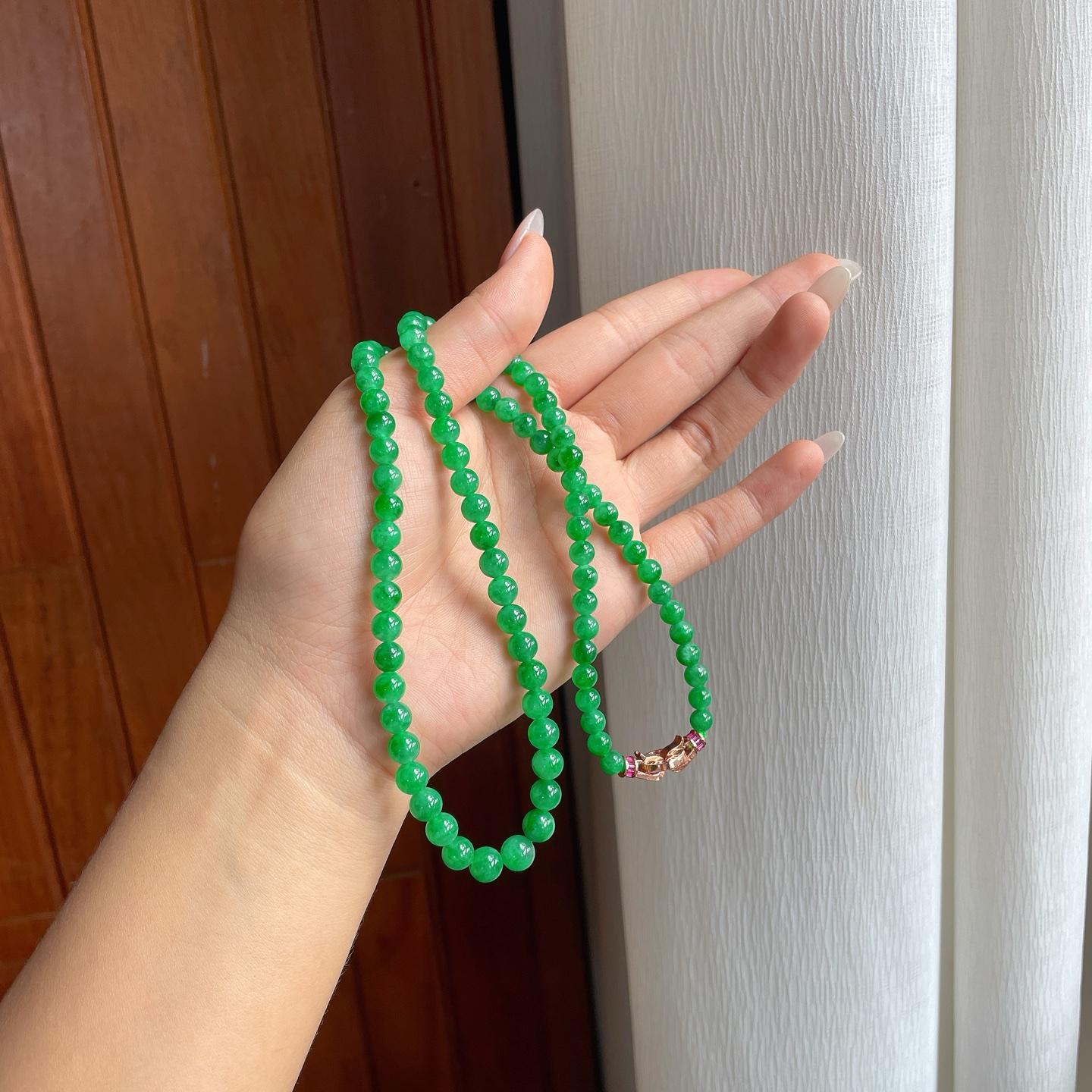糯冰满绿翡翠珠串项链（yc266466）