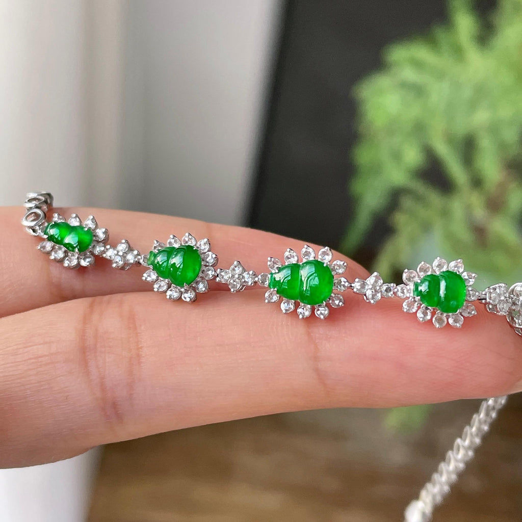 18k金镶冰种满绿葫芦手链         天然缅甸A货翡翠（yc454800）