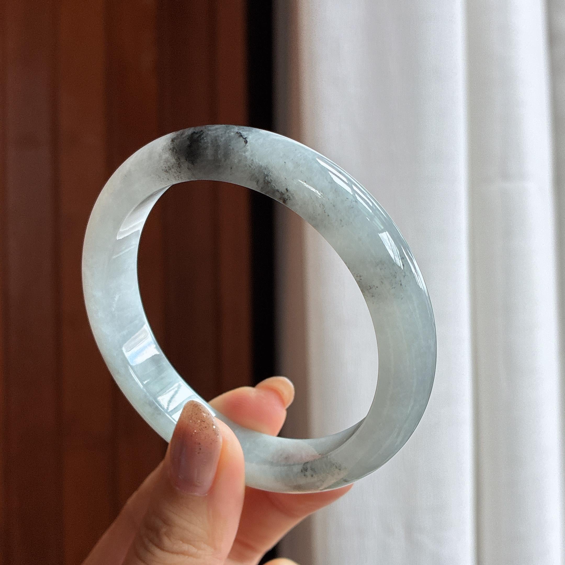 大圈口 糯冰乌鸡正圈平安镯 60圈 天然缅甸A货翡翠（yc439844）