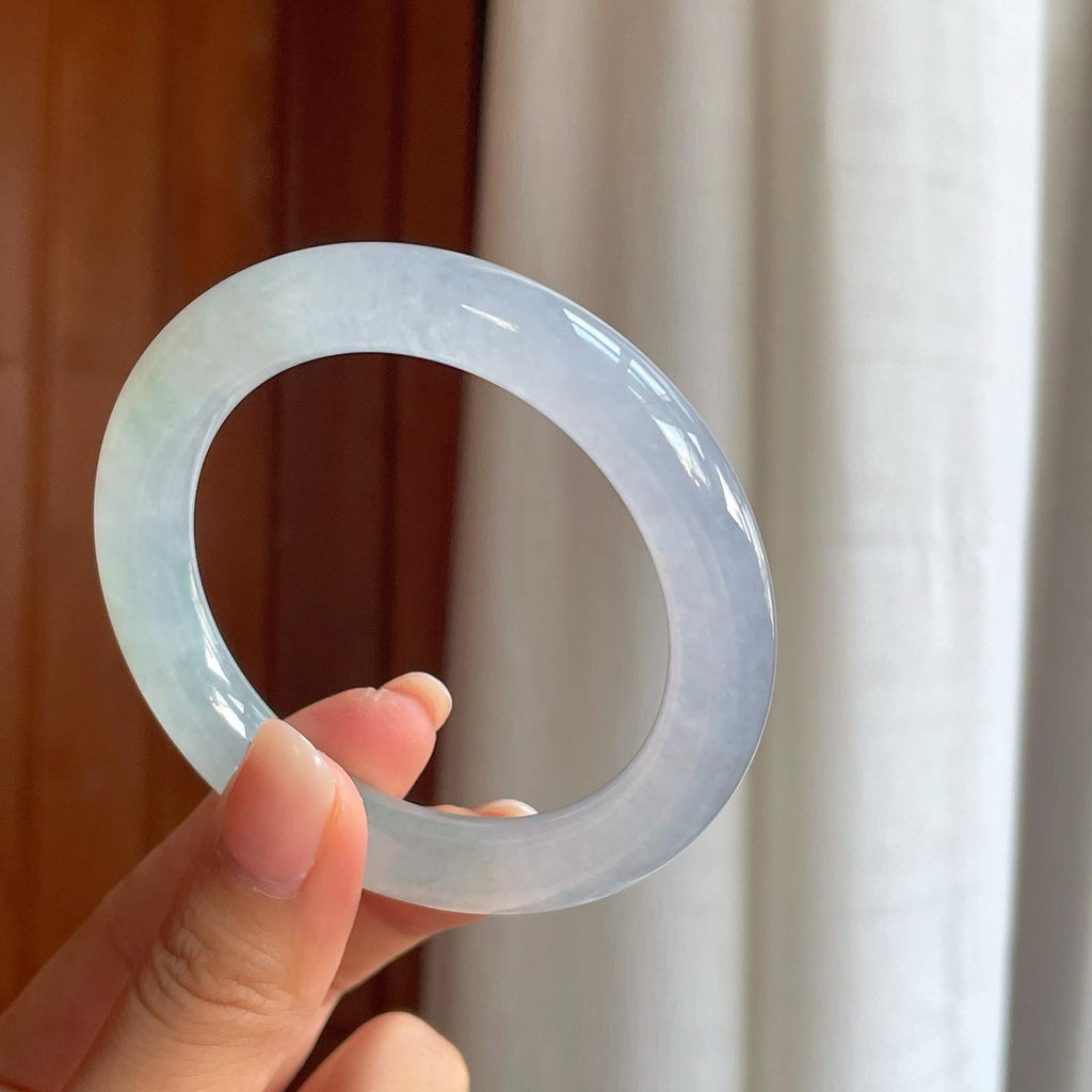 冰种淡春彩底翡翠圆条手镯（54mm）（yc408419）