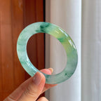 冰种飘花带黄翡翡翠圆条手镯（56mm）（yc402793）