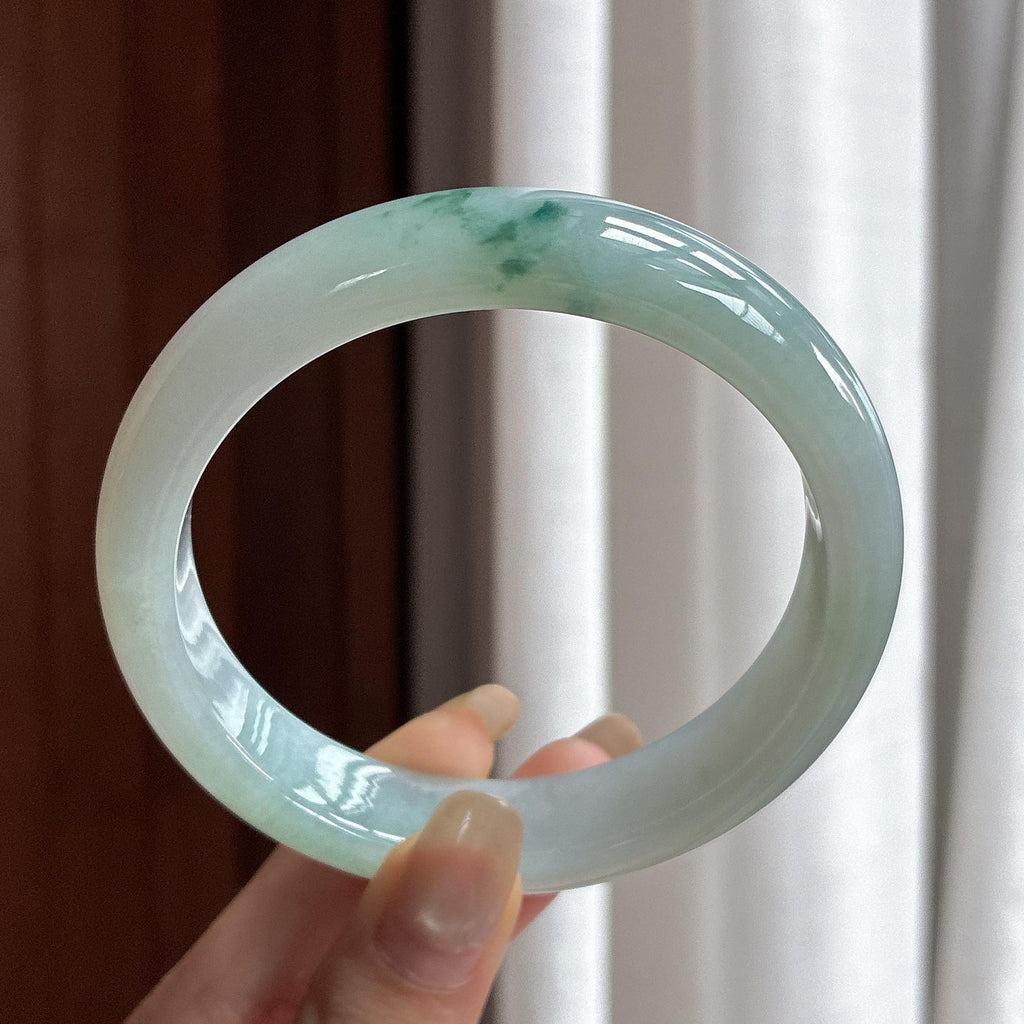 大圈口 细糯种飘花正圈平安镯 62圈 天然缅甸A货翡翠（yc466363）