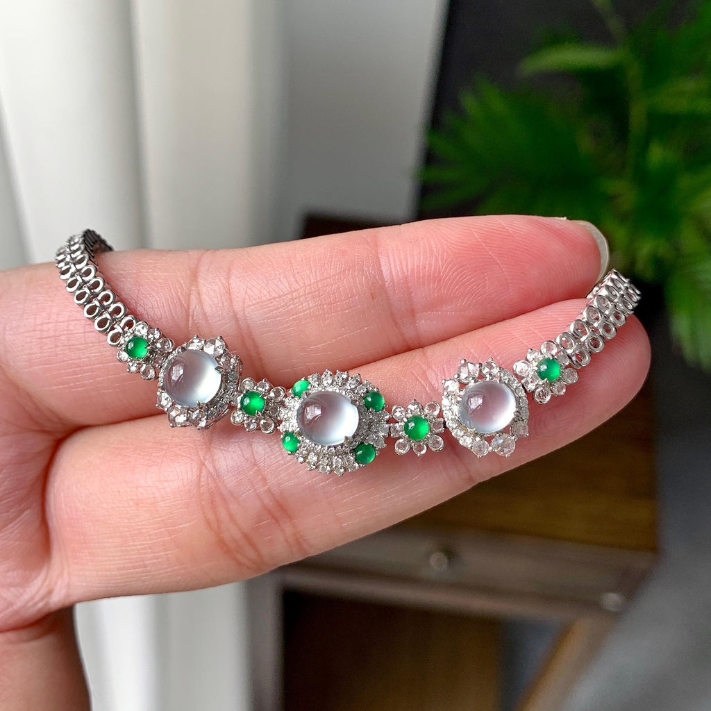 18K金钻镶冰种无色蛋面手链（yc215182）