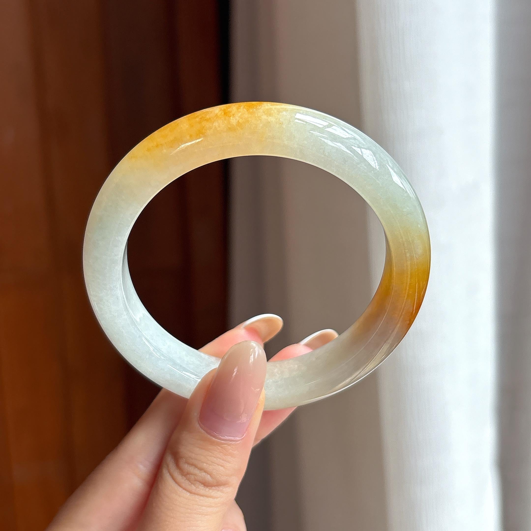 糯冰黄翡翡翠平安镯（57mm)（yc411300）