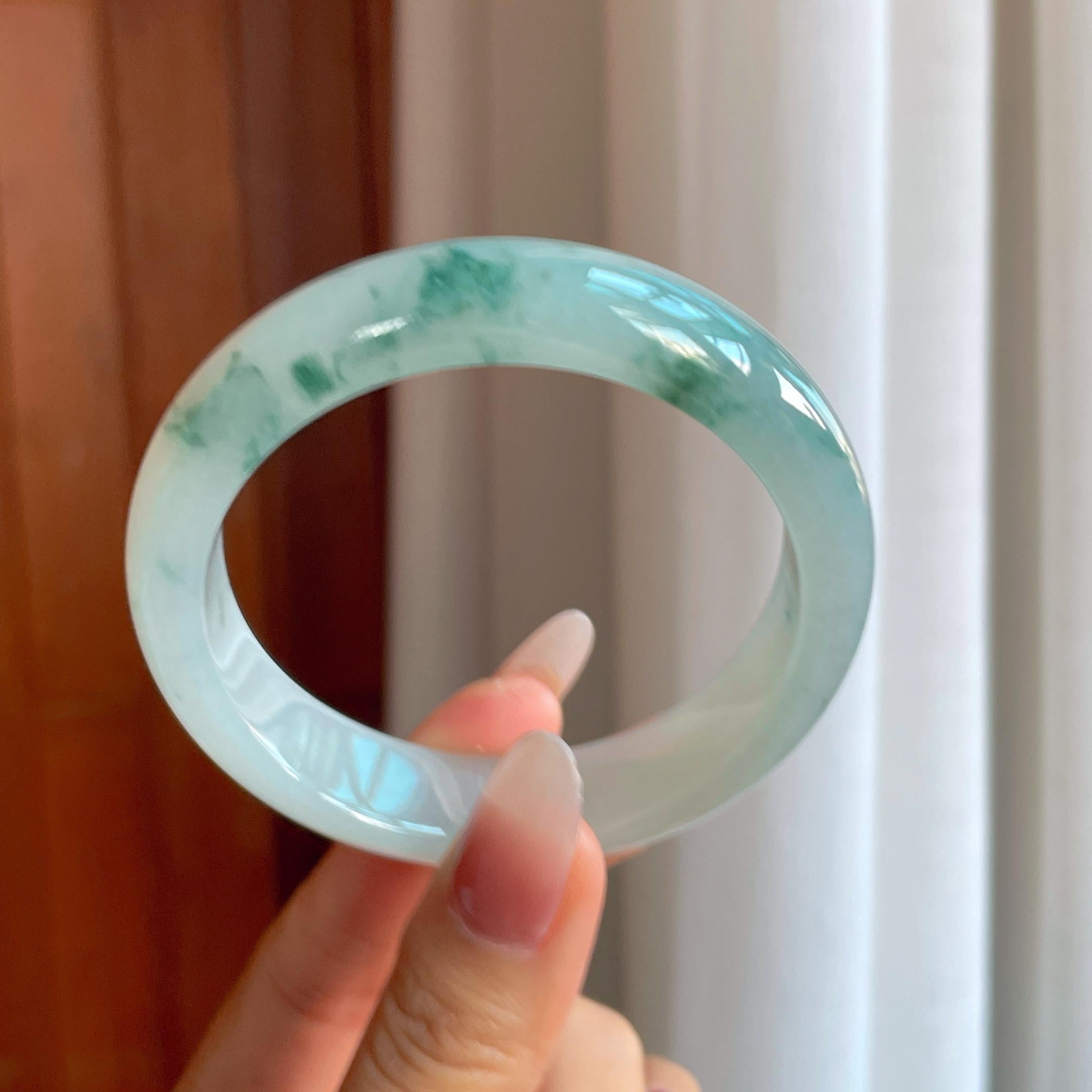 冰种飘花翡翠平安镯（56.5mm）（yc302355）