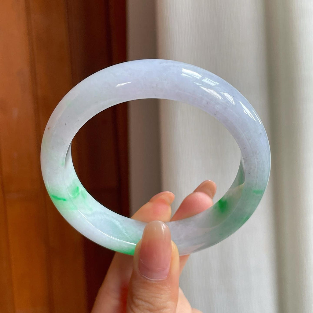 糯冰带色翡翠平安镯（59mm)（yc360251）