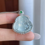 18k金钻镶冰种淡晴底翡翠财神（yc265739）