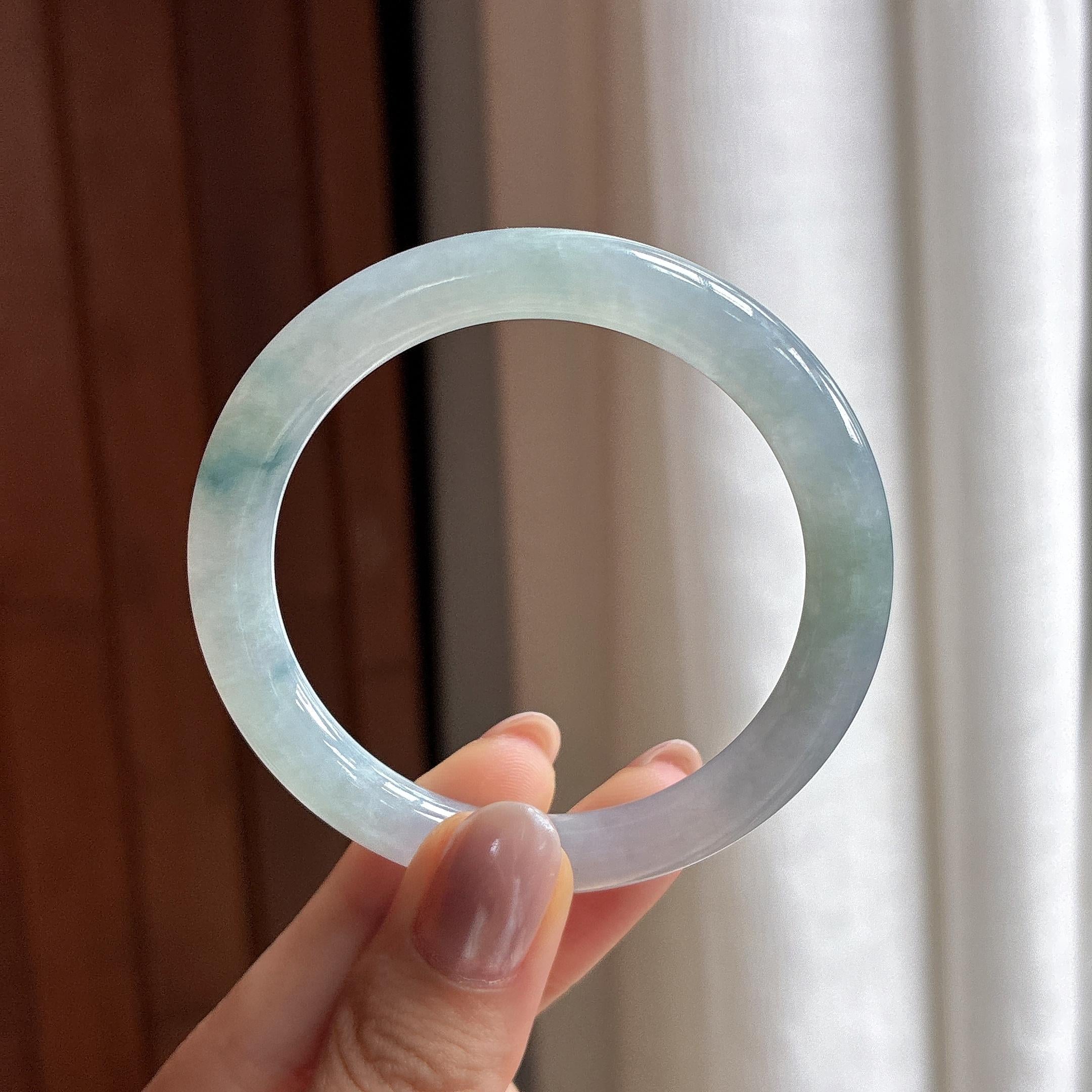 糯冰飘花圆条手镯 50圈 天然缅甸A货翡翠（yc495891）