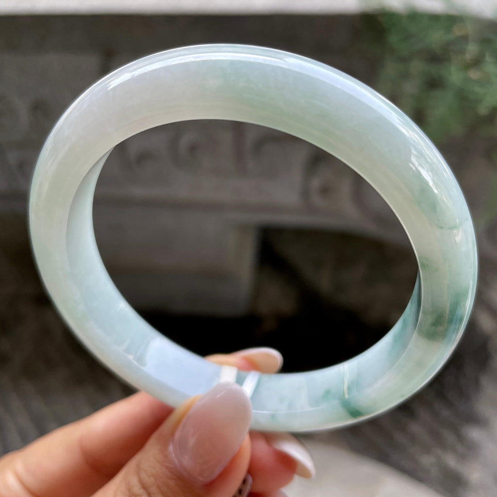 大圈口      细糯种飘花正圈平安镯   61.1圈     天然缅甸A货翡翠（yc407867）