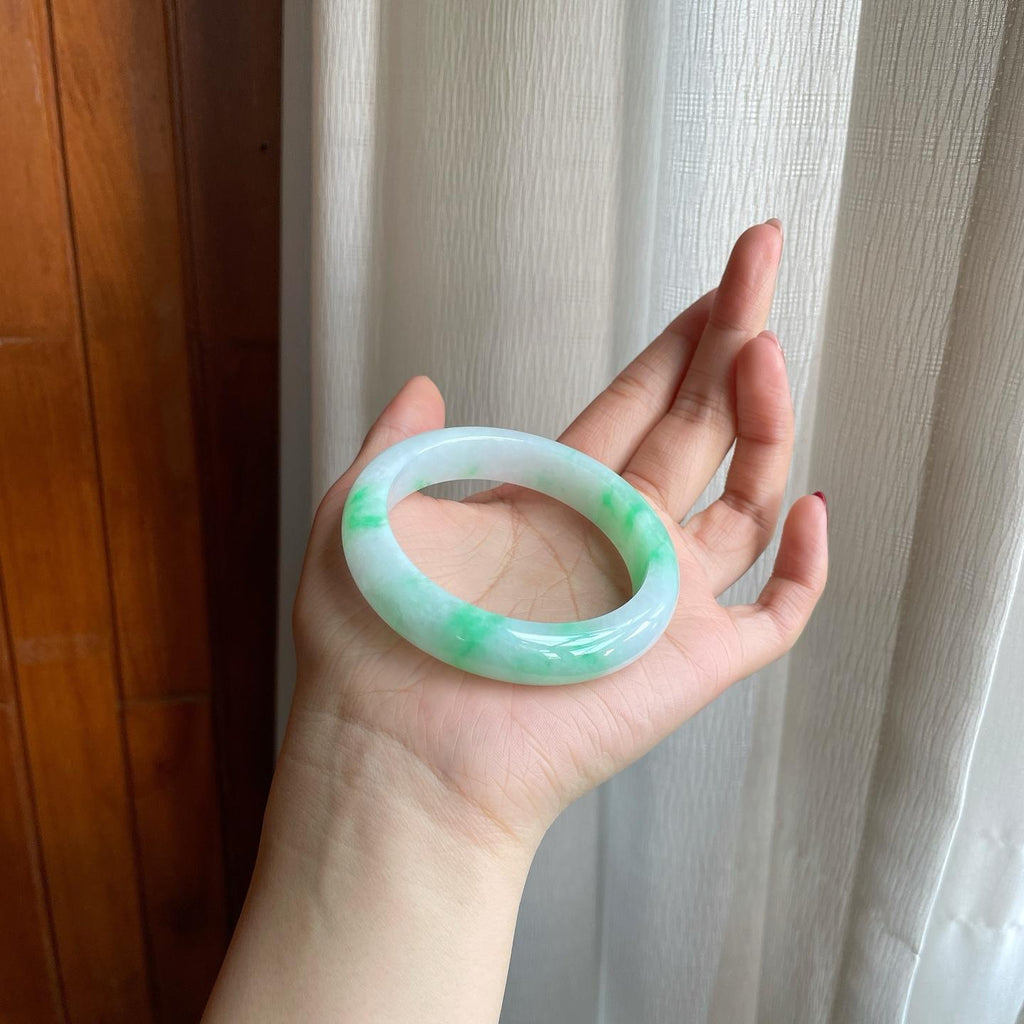 糯冰飘绿花翡翠平安镯（56.4mm）（yc302416）
