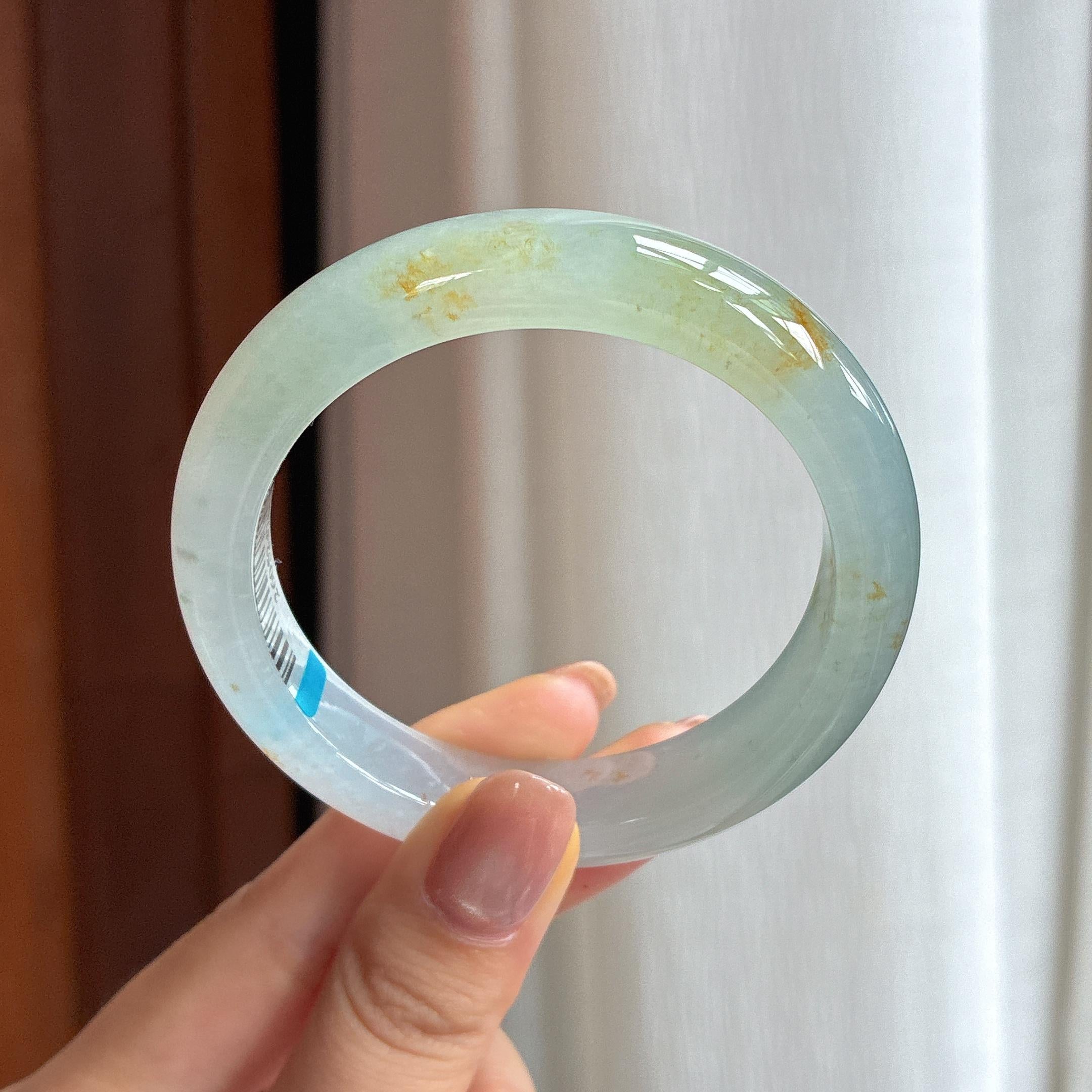 冰种飘黄翡翠平安镯（54mm)（yc423143）