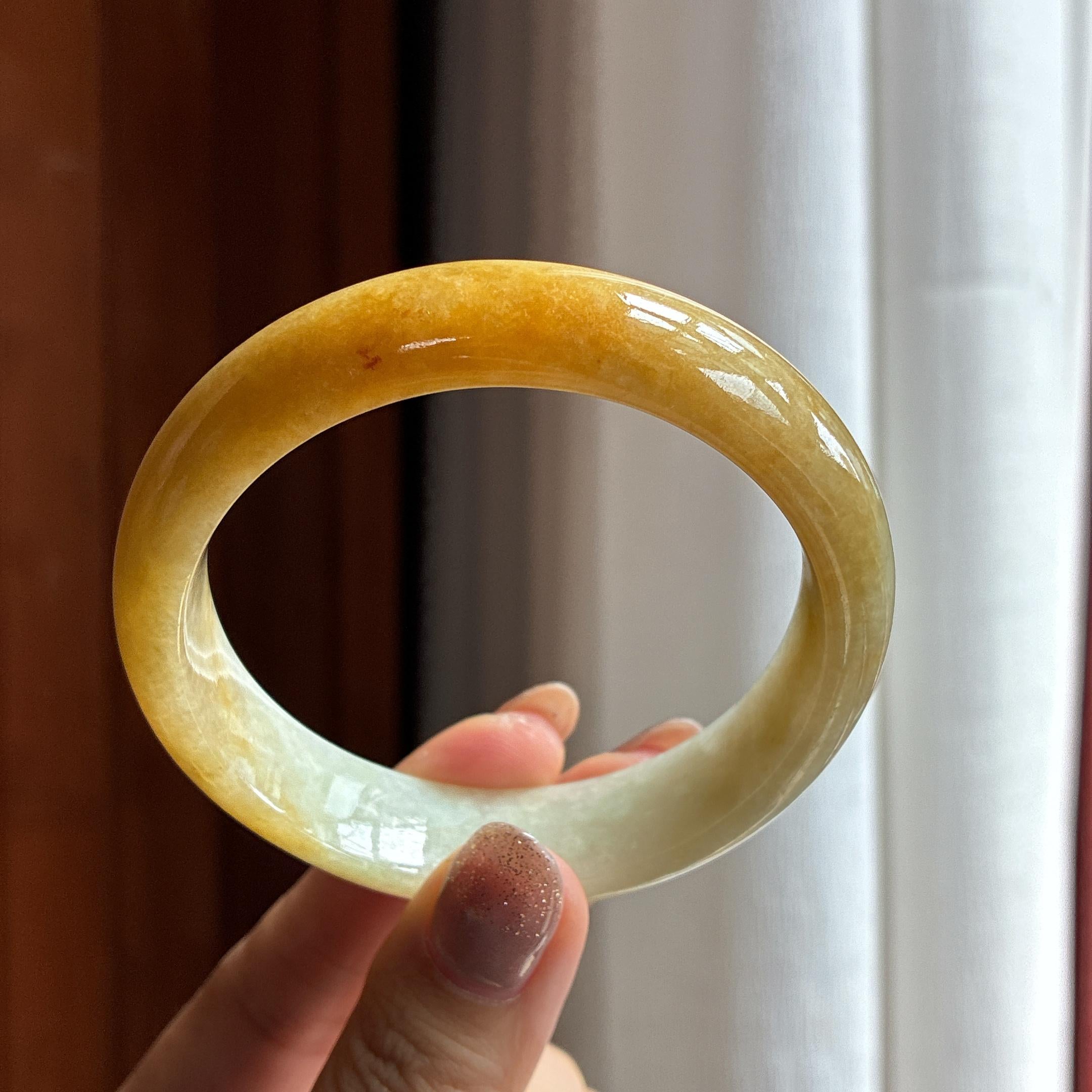 糯冰黄翡翡翠平安镯 58圈（yc433921）
