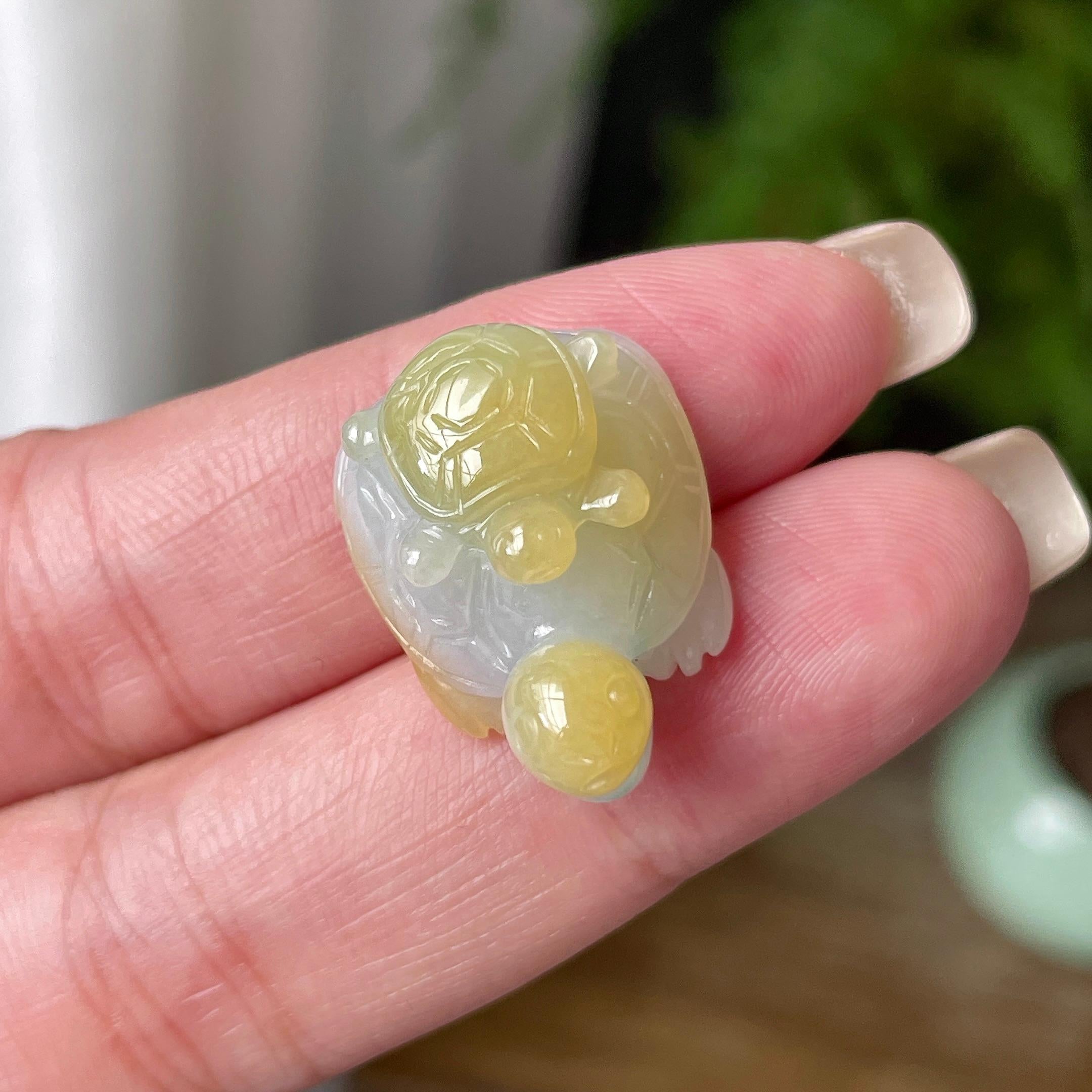 细糯种飘黄翡长寿龟吊坠 天然缅甸A货翡翠（yc469505）