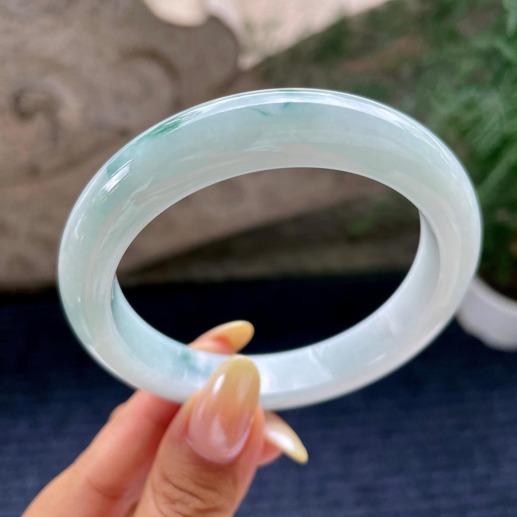大圈口 细糯种飘花正圈平安镯60圈 天然缅甸A货翡翠（yc464110）