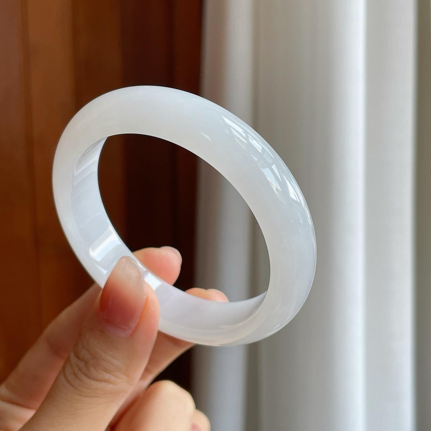 细糯冰白月光翡翠平安镯（54.5mm）（yc318677）