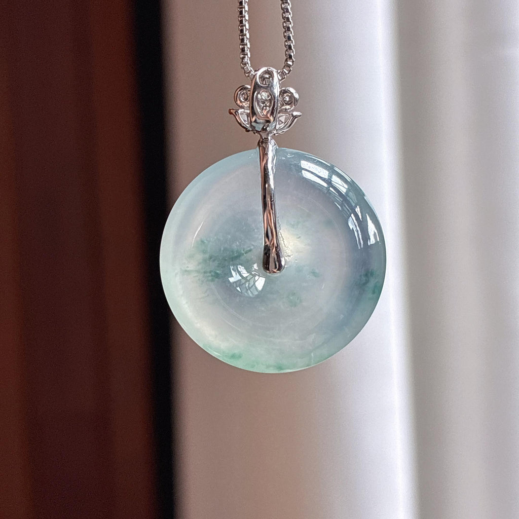 Khuy 18k Vòng Bình An Băng Chủng Phiêu Hoa Ngọc Phỉ Thúy Tự Nhiên Miến Điện Loại A (yc450360)