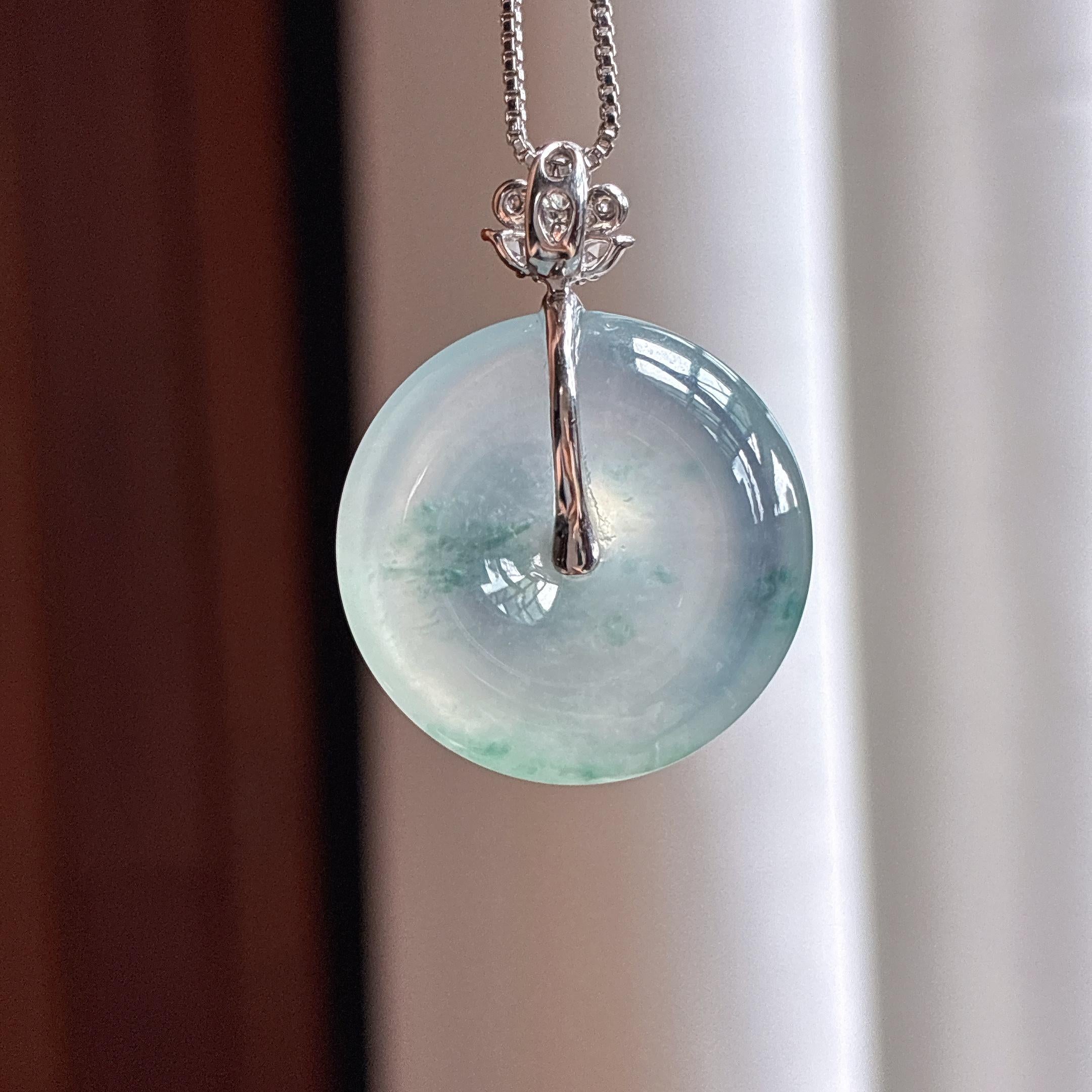Khuy 18k Vòng Bình An Băng Chủng Phiêu Hoa Ngọc Phỉ Thúy Tự Nhiên Miến Điện Loại A (yc450360)