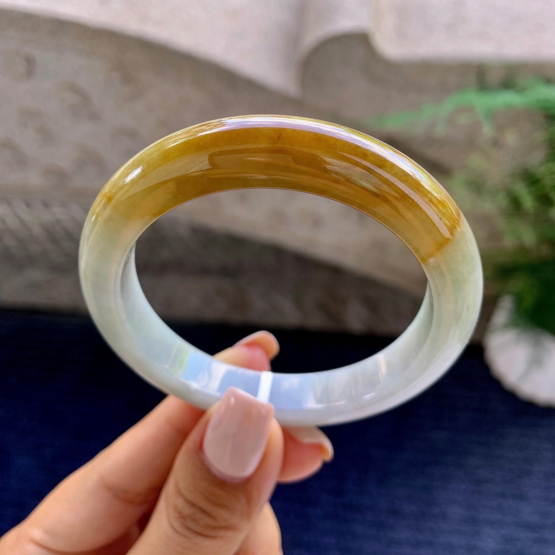 糯种黄翡平安镯（53.7mm）（yc223952）