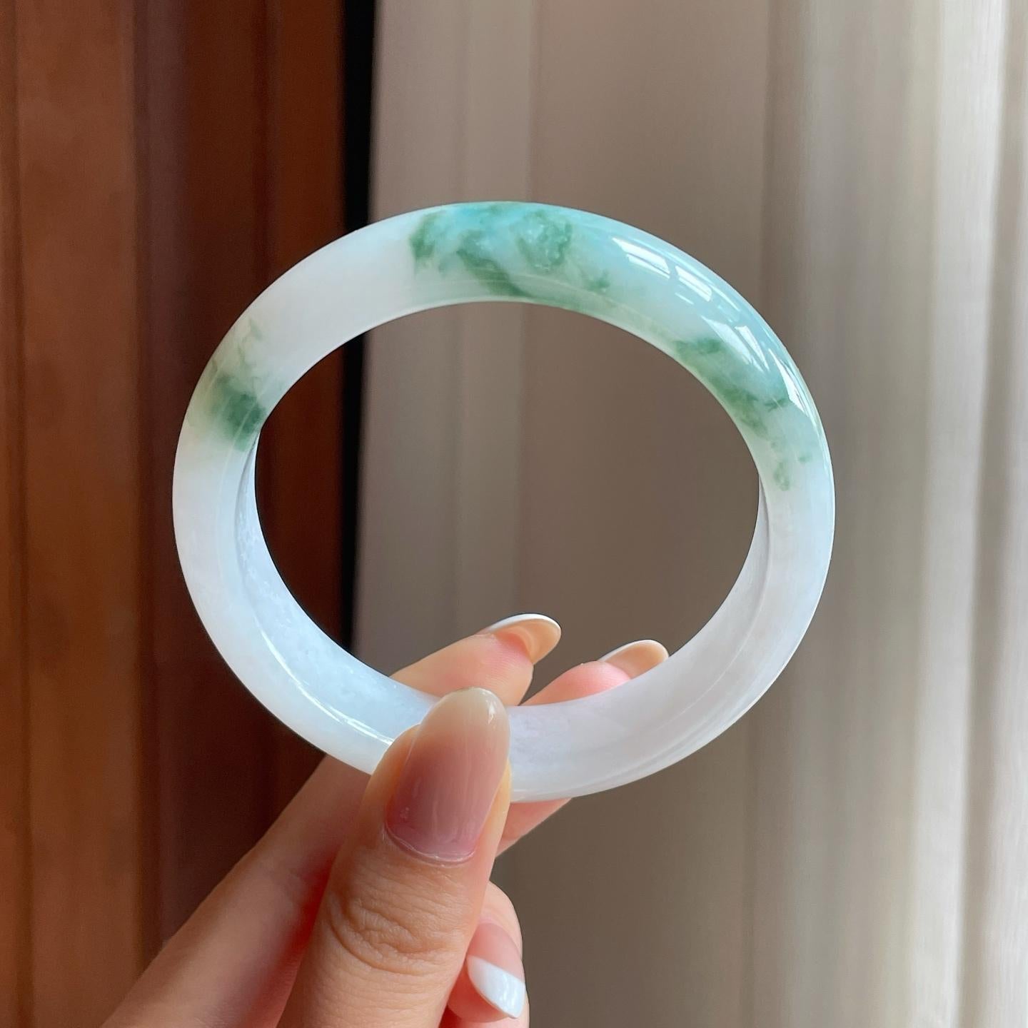 糯冰飘花翡翠平安镯（58.7mm)（yc397491）