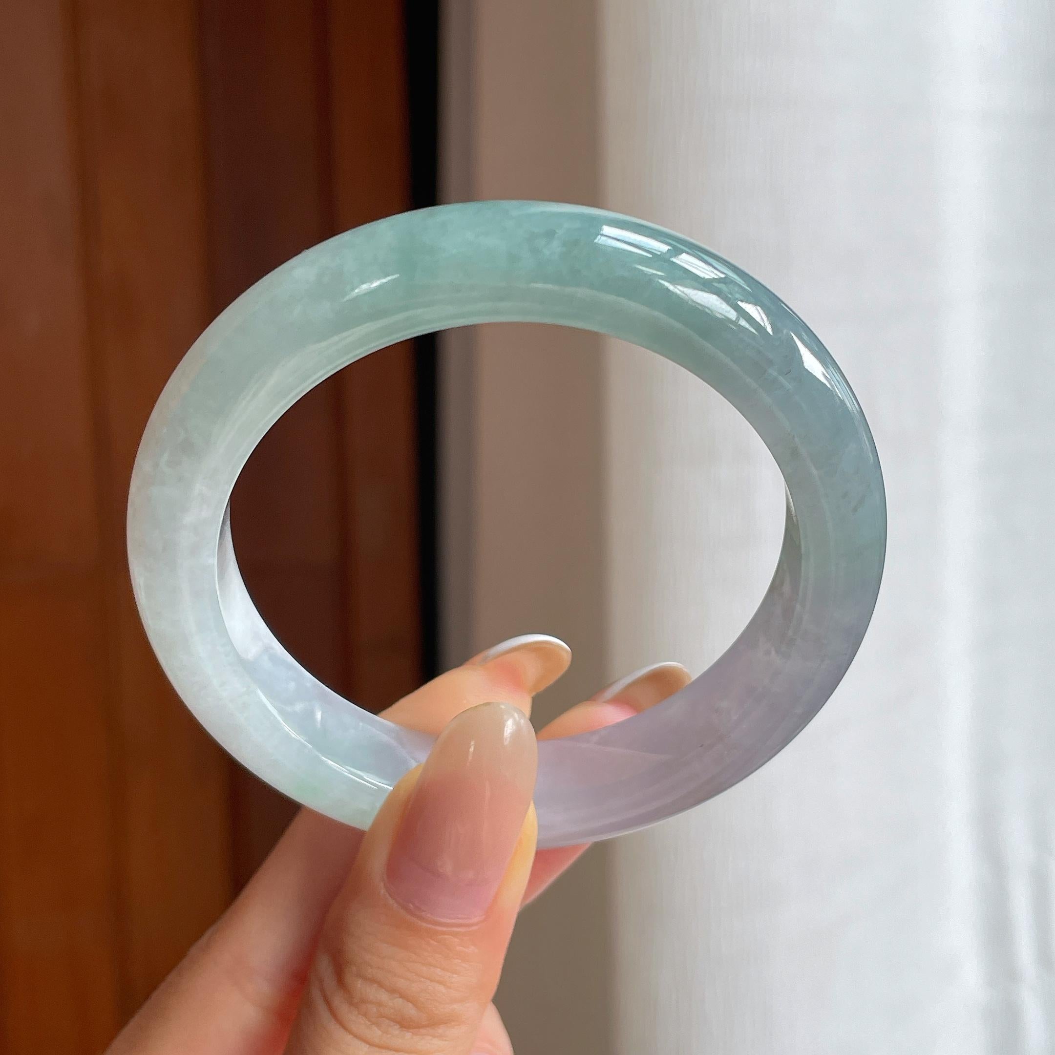 糯冰蓝晴翡翠平安镯（54mm)（yc419678）