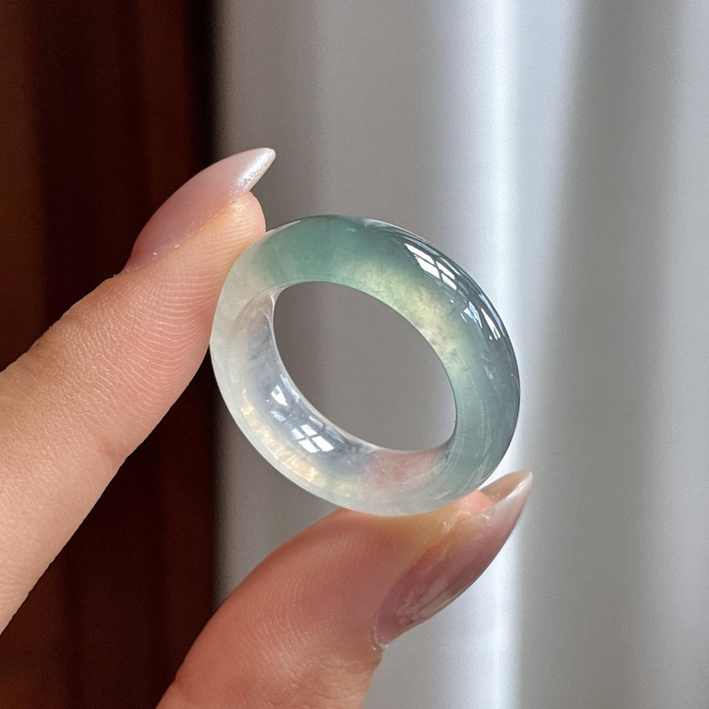 冰种飘花戒圈天然缅甸A货翡翠（yc537101）