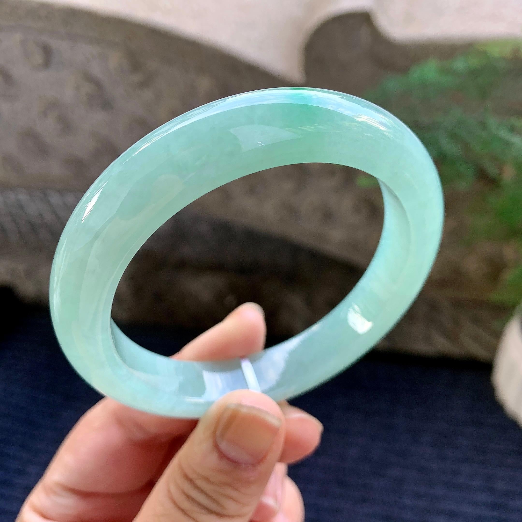 细糯种晴底飘绿平安镯（59mm）（yc264518）