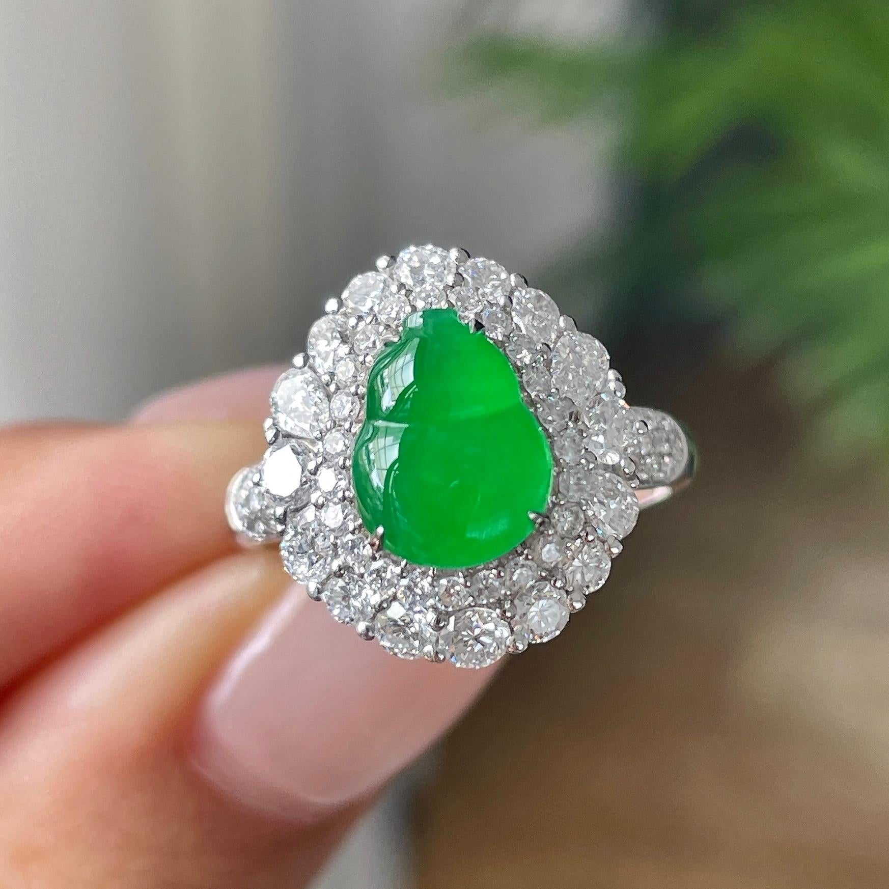 18k金钻镶冰种满绿葫芦戒指      天然缅甸A货翡翠（yc409679）