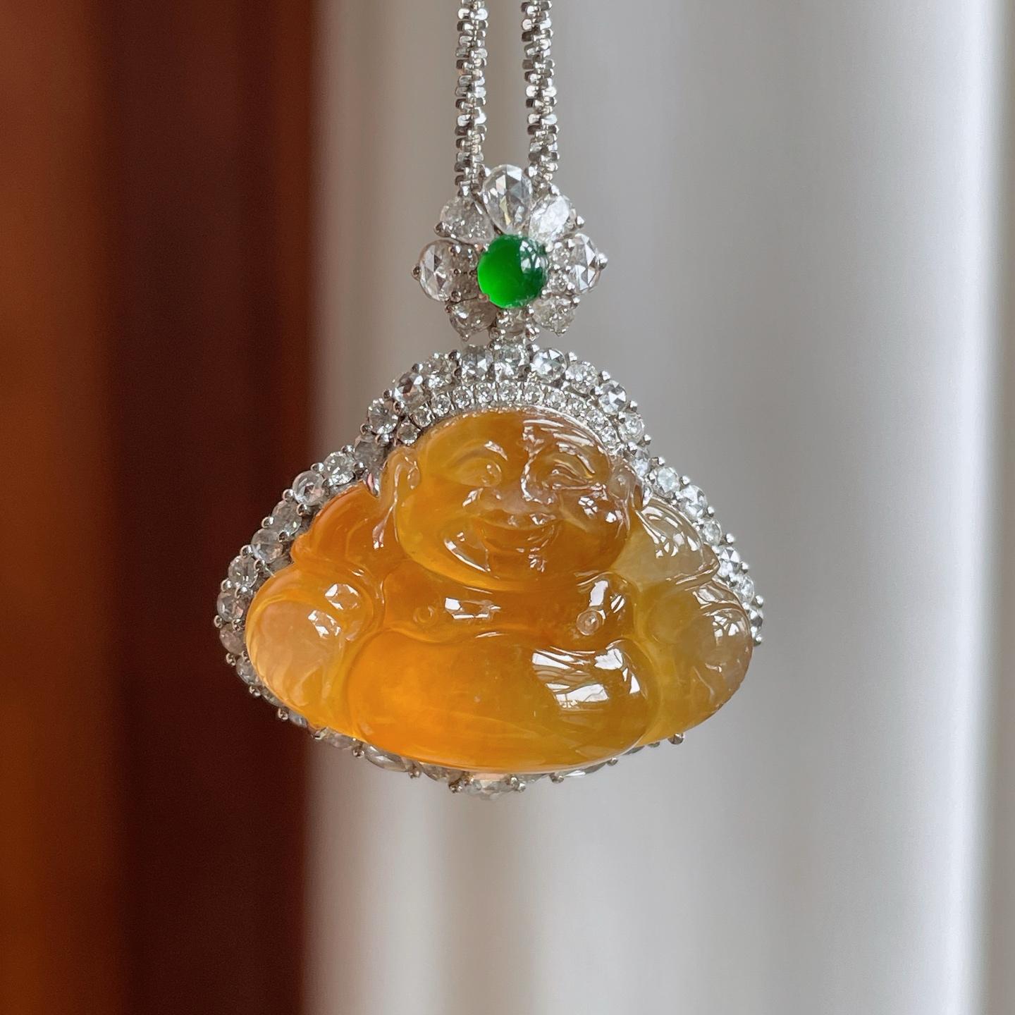 18k金钻镶冰种黄翡翡翠佛公（yc263546）