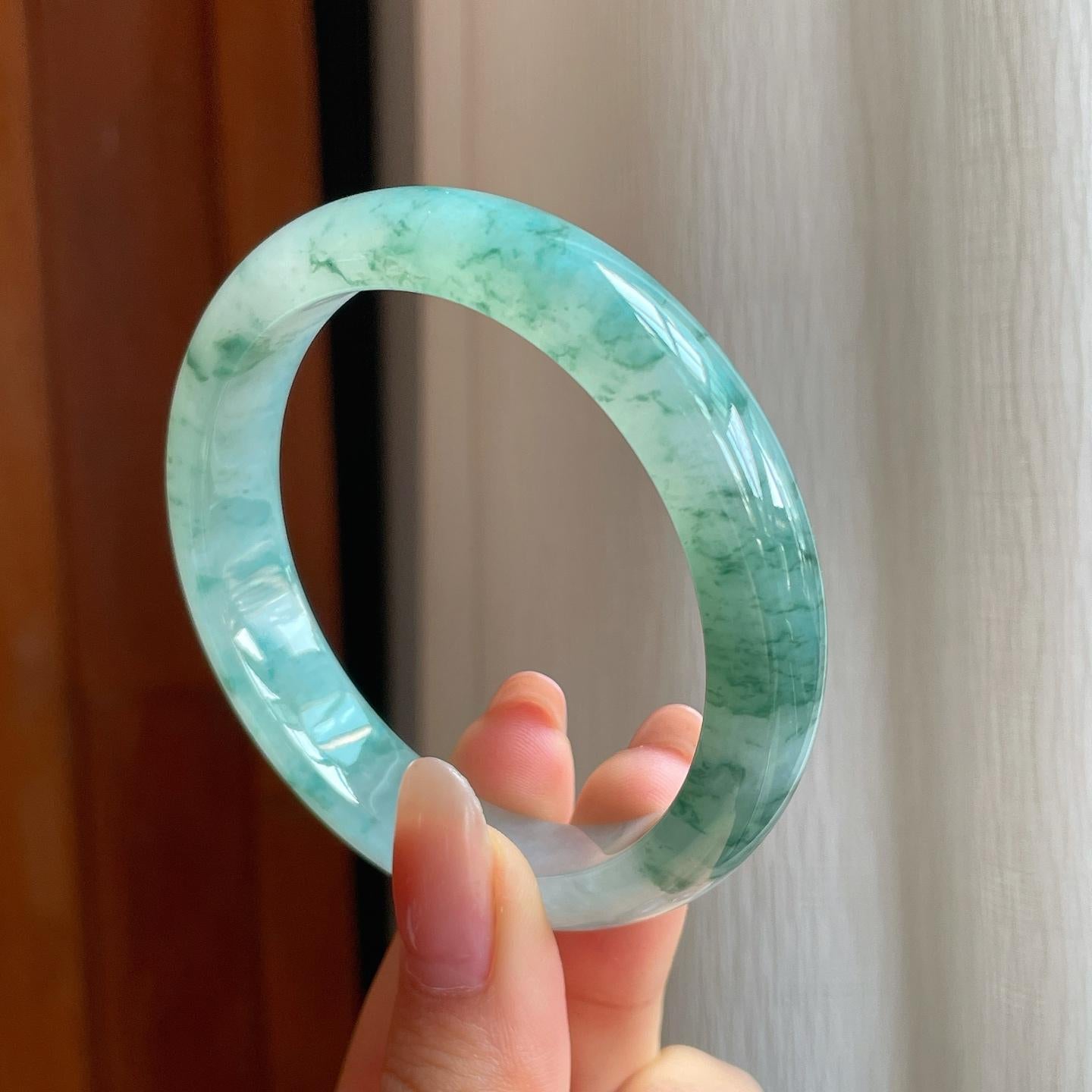 冰种飘花翡翠平安镯（54.6mm)（yc345453）