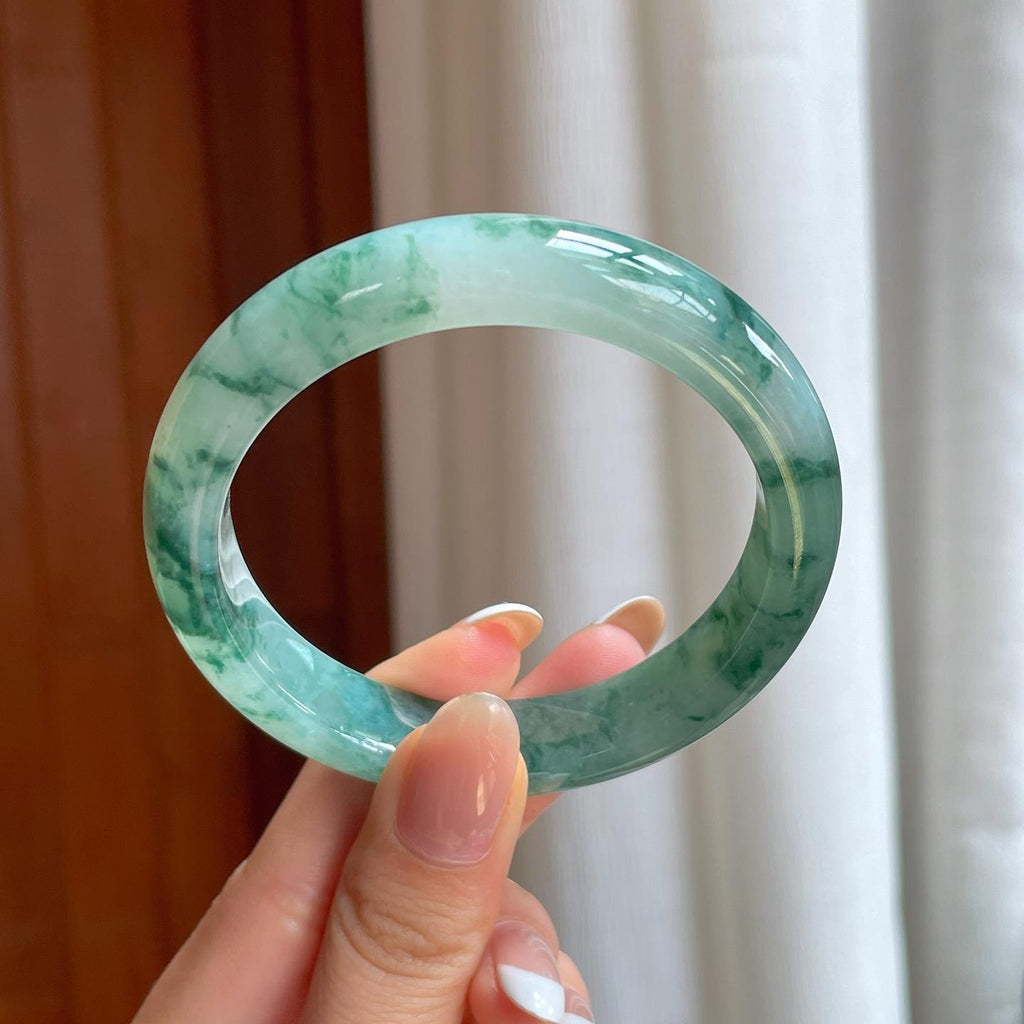 糯冰飘花翡翠平安镯（56.3mm)（yc389537）