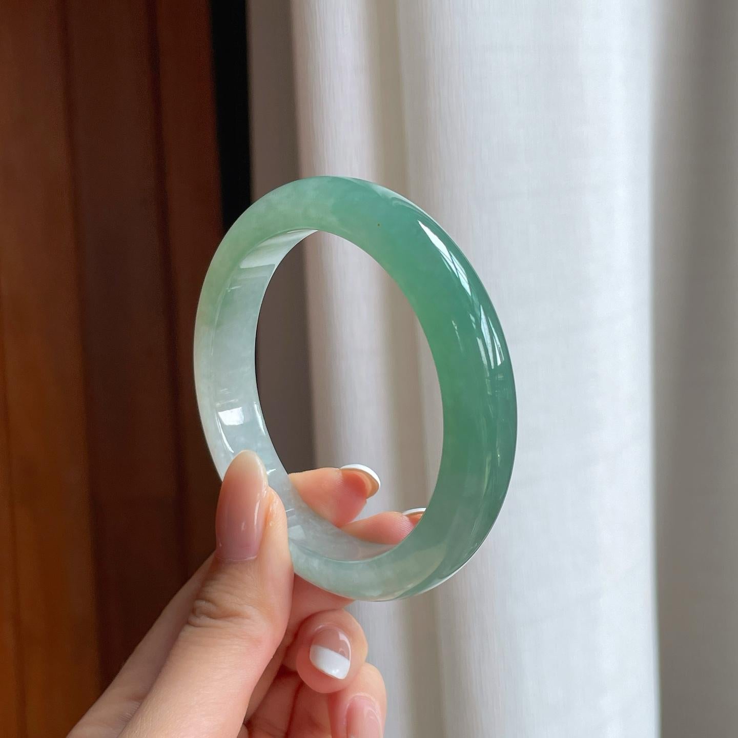冰种半山半水翡翠平安镯（58.2mm)（yc388750）
