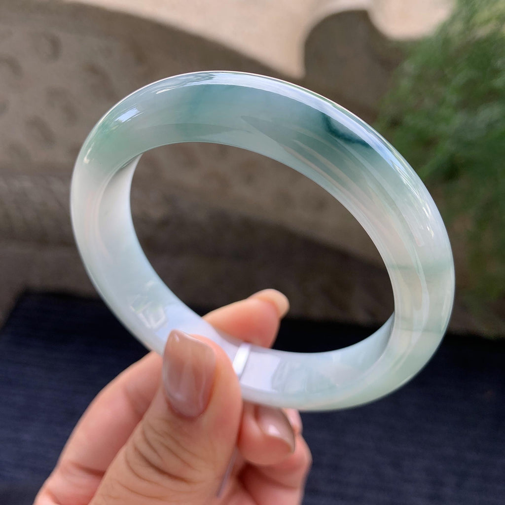 细糯种飘蓝花正圈平安镯  56.5圈口 天然缅甸A货翡翠（yc400189）