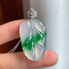 18k金镶冰种带色翡翠叶子（yc250572）
