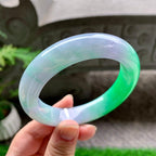 细糯种淡紫底飘阳绿宽版轮胎手镯（60.4mm）（yc254110）