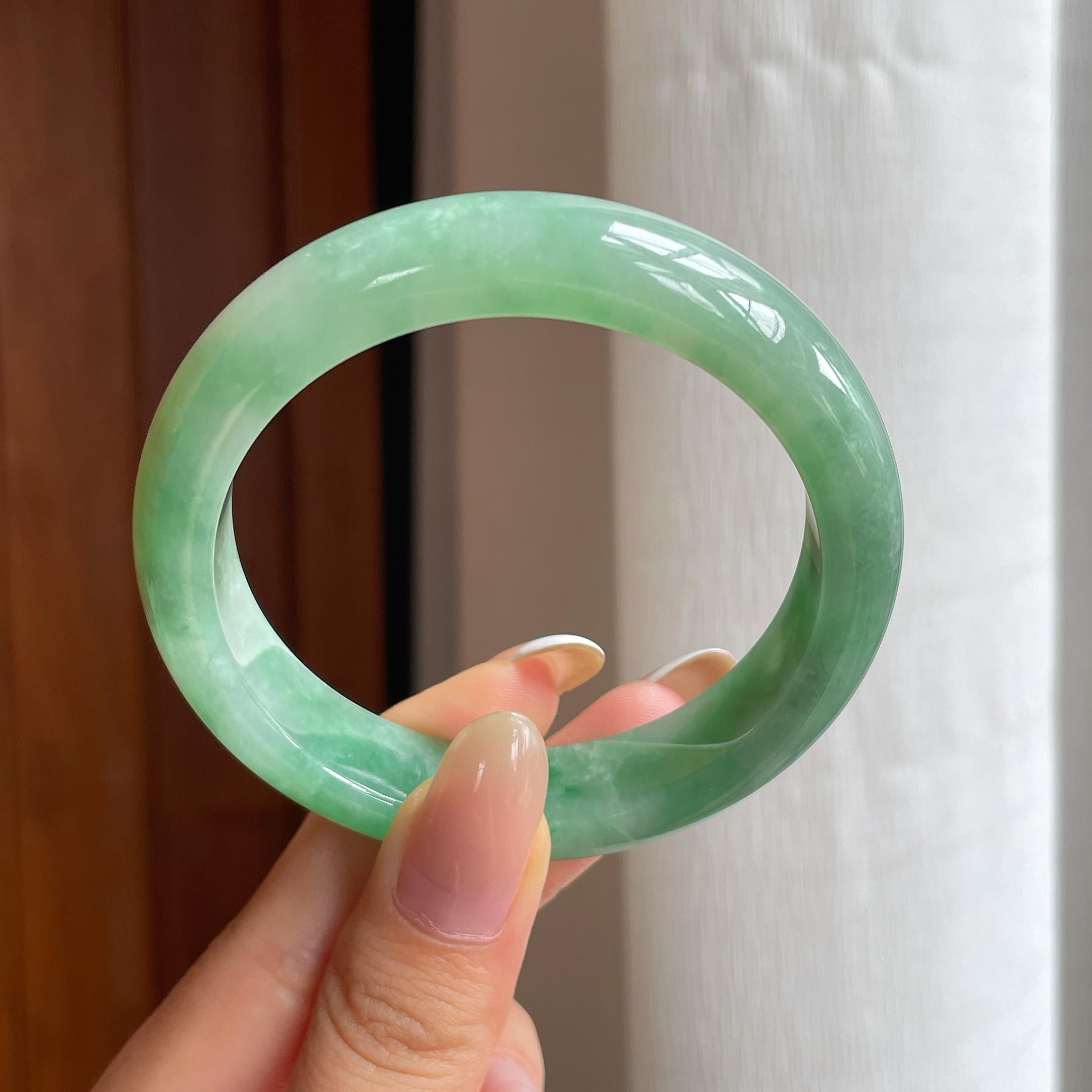 糯冰满绿翡翠平安镯（54.8mm)（yc419670）