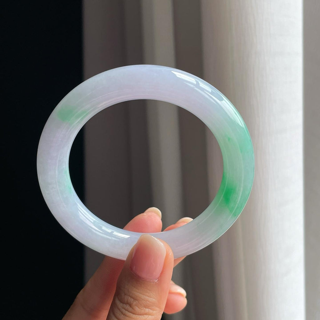 糯冰春带彩翡翠圆条手镯（56.5mm）（yc377011）