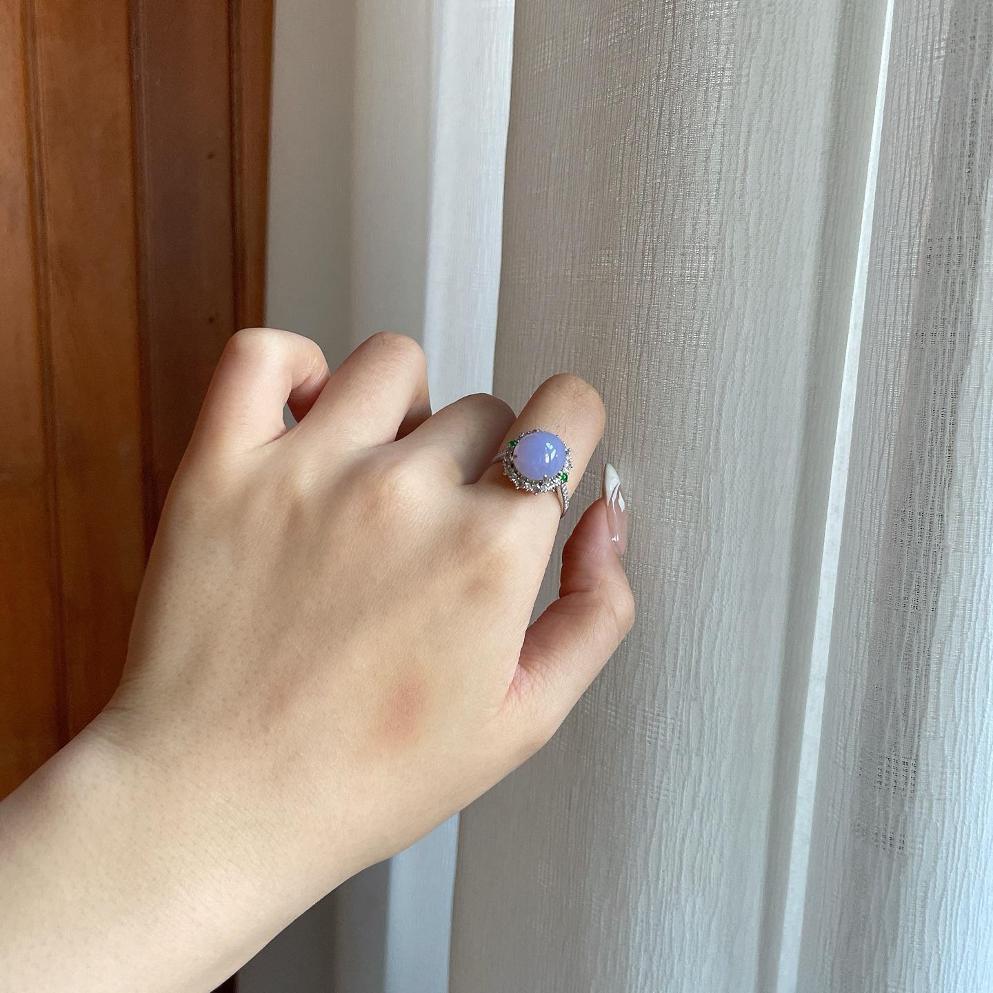 18k金钻镶糯冰种紫罗兰翡翠蛋面戒指（yc266567）