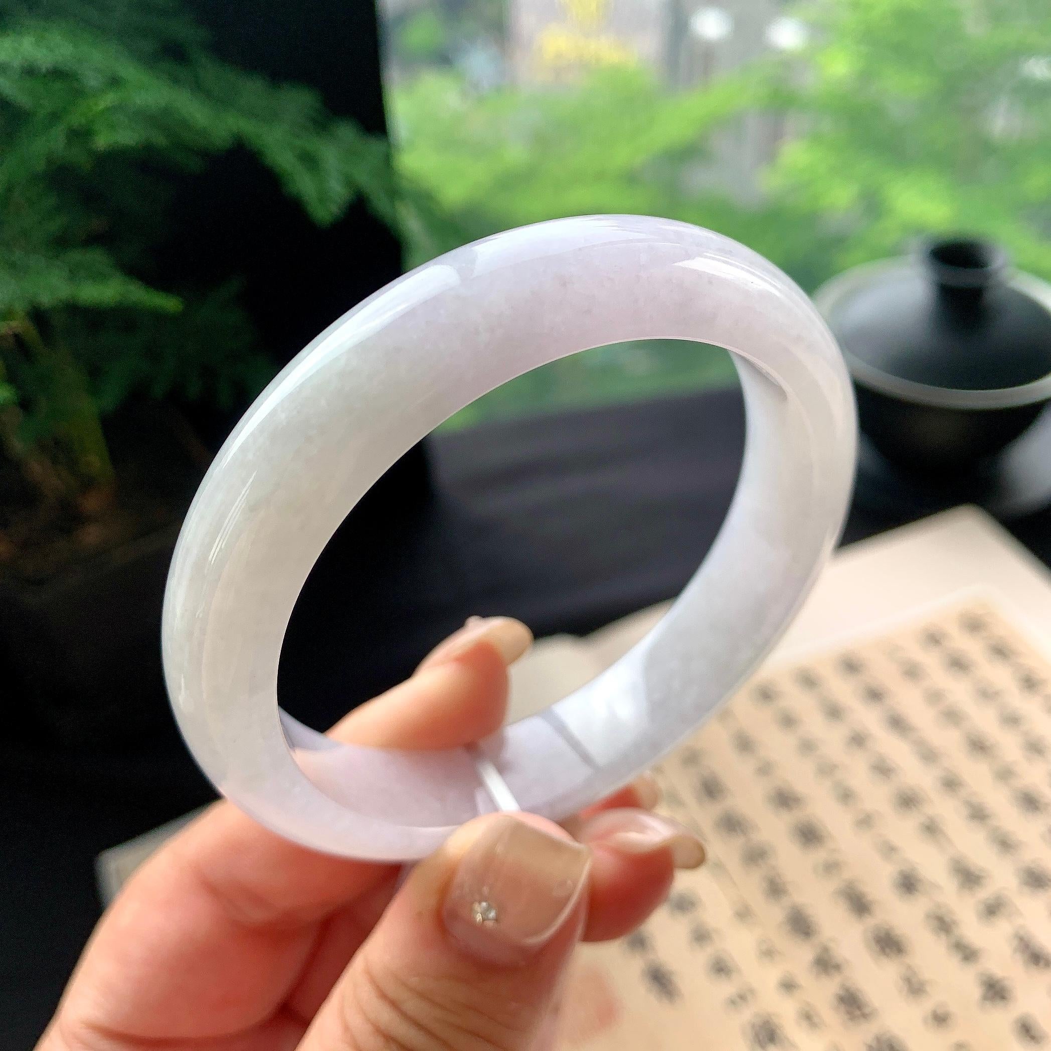 细糯种淡紫罗兰正圈平安镯 56.6圈口 天然缅甸A货翡翠（yc473086）