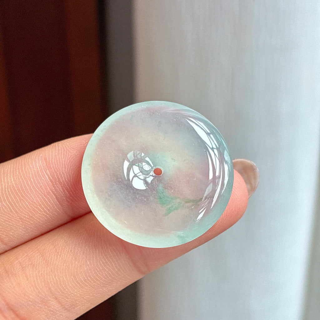 冰种起光飘花平安扣天然缅甸A货翡翠（yc440866）