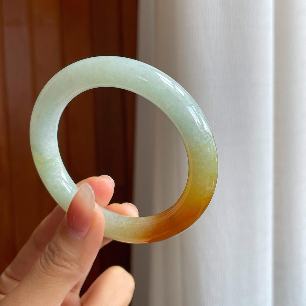冰种黄翡翡翠圆条手镯（55mm）（yc327167）