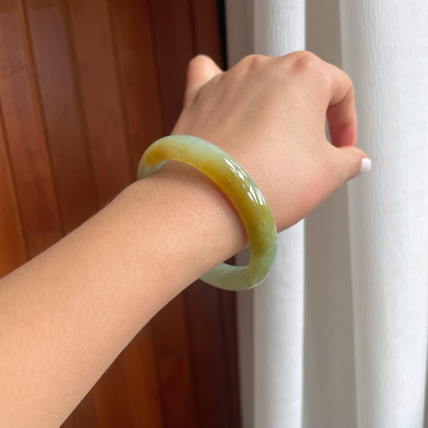 糯冰黄翡翡翠平安镯（57.8mm）（yc249158）