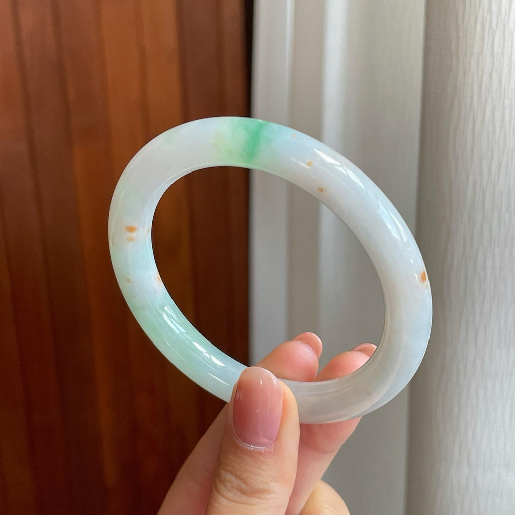 糯冰飘花翡翠圆条手镯（55mm)（yc323655）