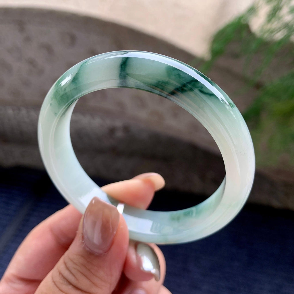 细糯种飘蓝花正圈平安镯  53.5圈口  天然缅甸A货翡翠（yc433527）