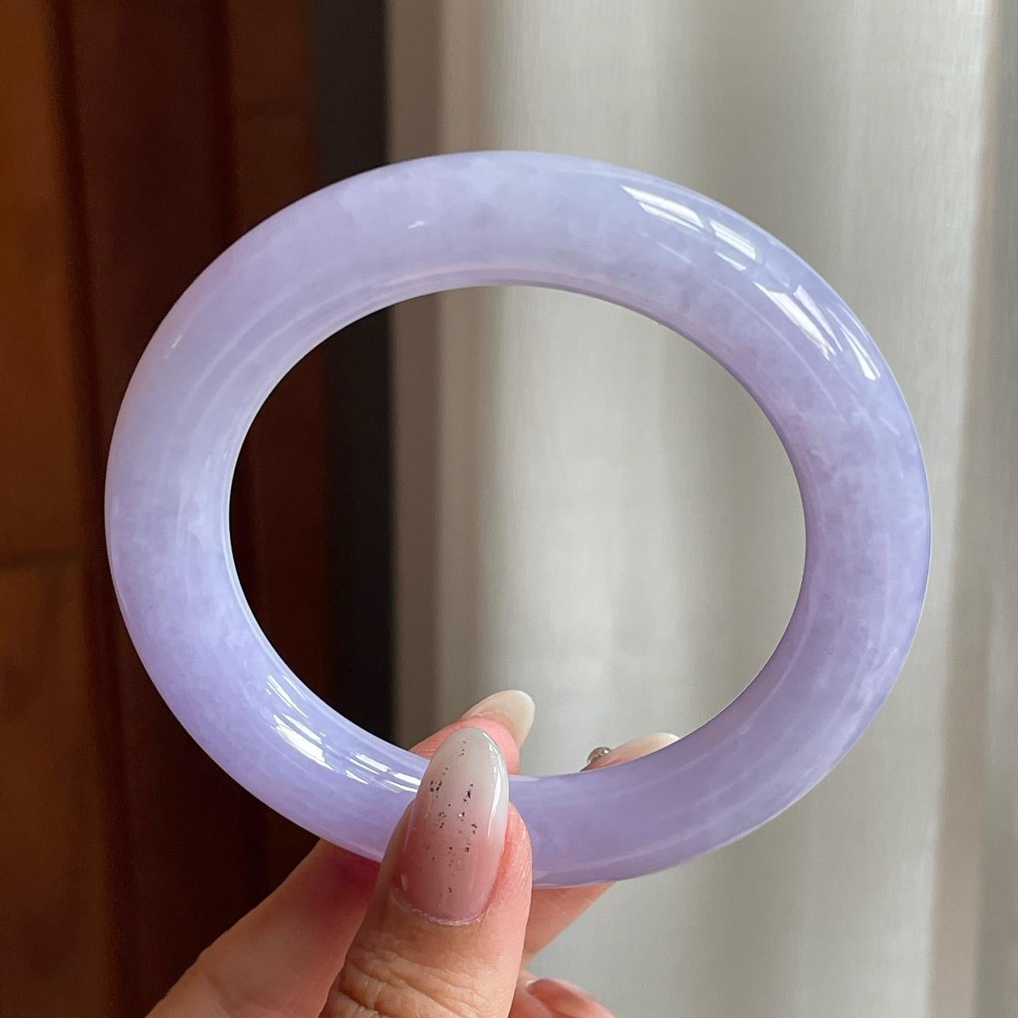 糯冰种紫罗兰翡翠圆条手镯（56mm）（yc204372）