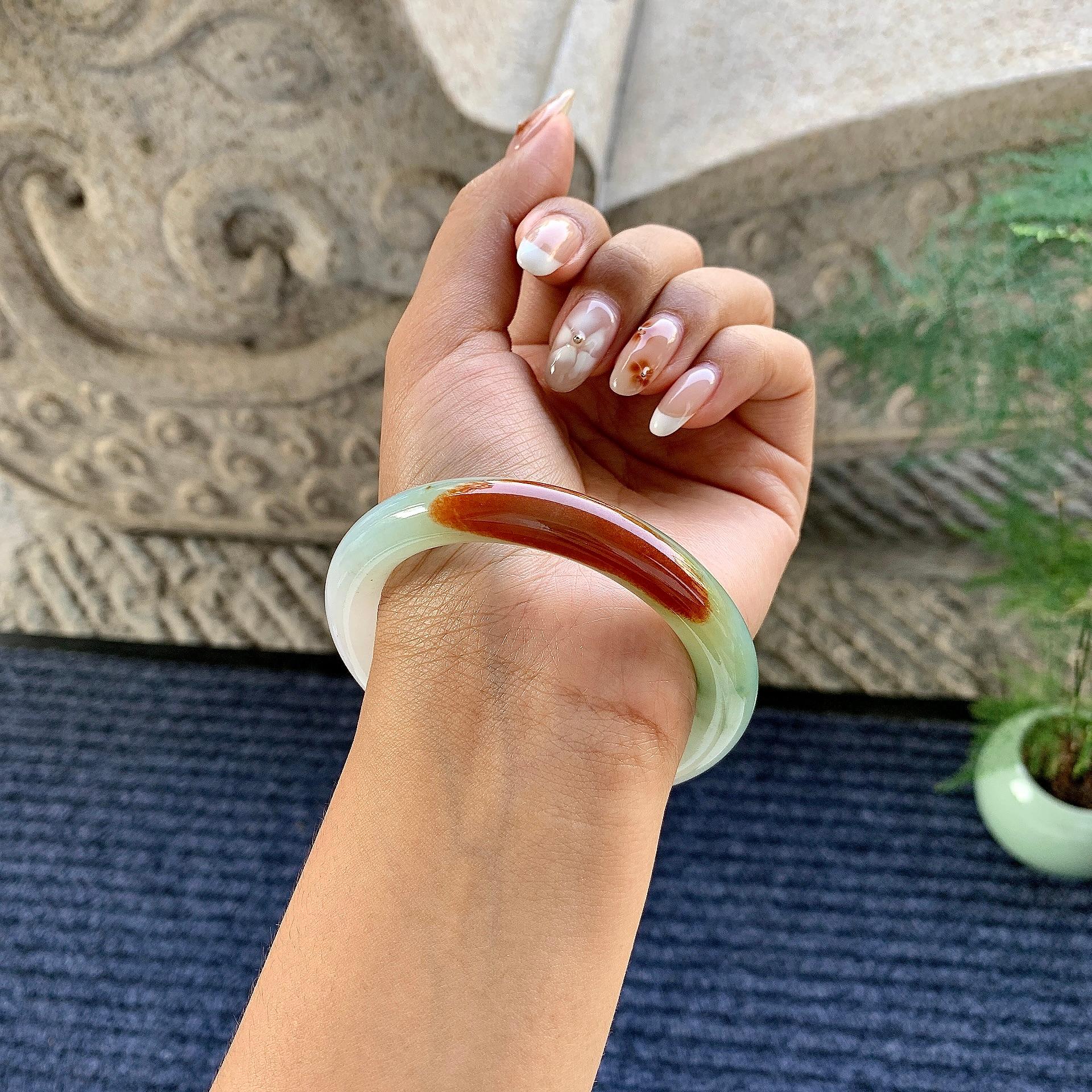 细糯种红翡飘花圆条手镯（57mm）（yc248095）